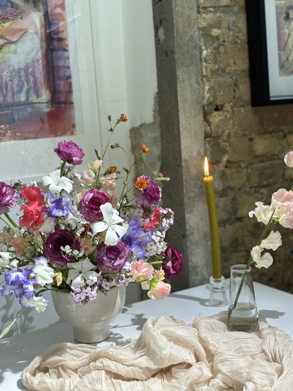 A finished seasonal table arrangement